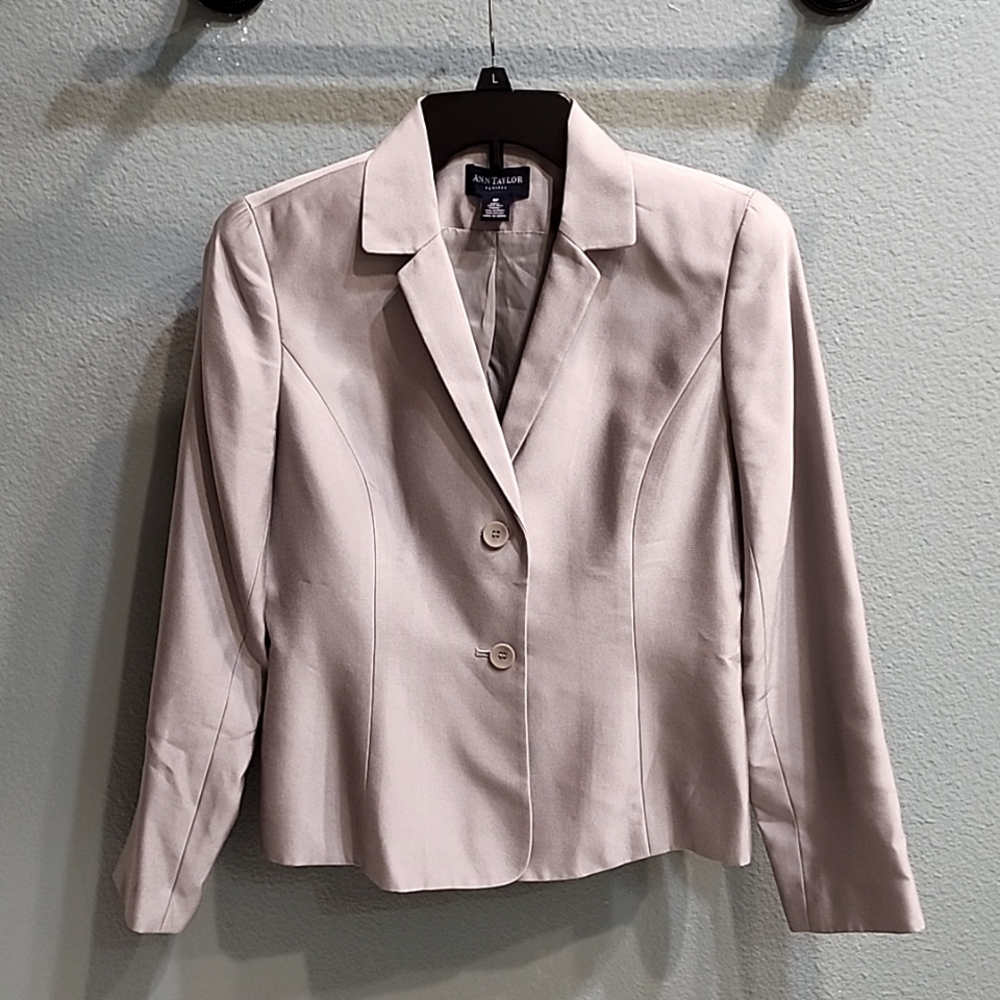 Ann Taylor Silk Blazer Womens Grey / Sage Green 6P